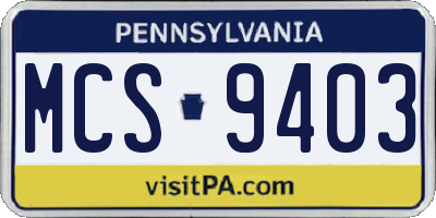 PA license plate MCS9403