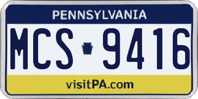 PA license plate MCS9416