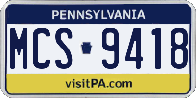 PA license plate MCS9418