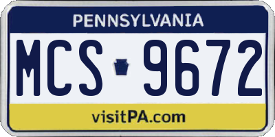 PA license plate MCS9672