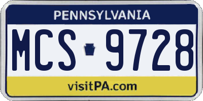 PA license plate MCS9728