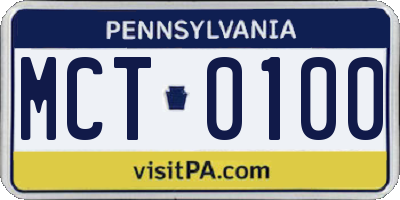 PA license plate MCT0100