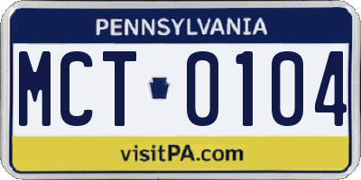 PA license plate MCT0104