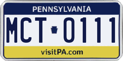 PA license plate MCT0111