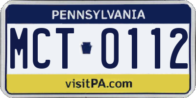 PA license plate MCT0112