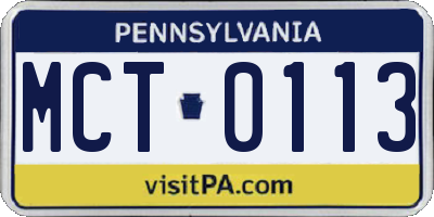 PA license plate MCT0113