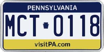 PA license plate MCT0118