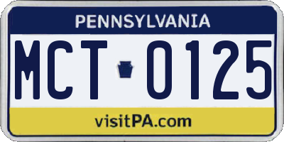 PA license plate MCT0125