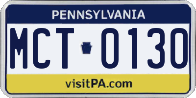 PA license plate MCT0130