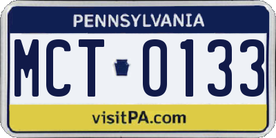 PA license plate MCT0133