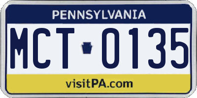PA license plate MCT0135