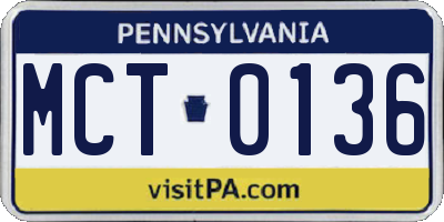 PA license plate MCT0136