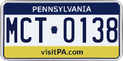 PA license plate MCT0138