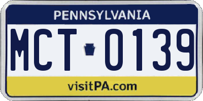 PA license plate MCT0139