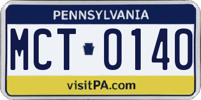 PA license plate MCT0140