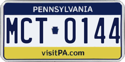 PA license plate MCT0144