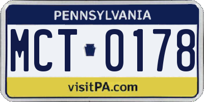 PA license plate MCT0178