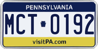 PA license plate MCT0192
