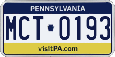 PA license plate MCT0193