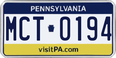 PA license plate MCT0194