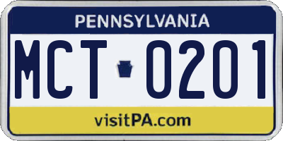 PA license plate MCT0201