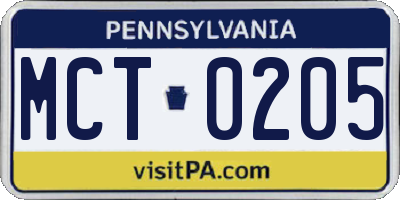 PA license plate MCT0205