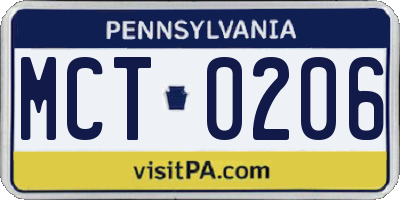 PA license plate MCT0206