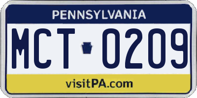 PA license plate MCT0209
