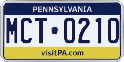 PA license plate MCT0210