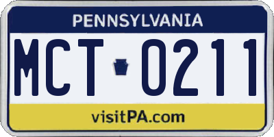 PA license plate MCT0211