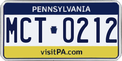 PA license plate MCT0212