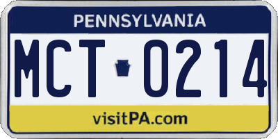PA license plate MCT0214