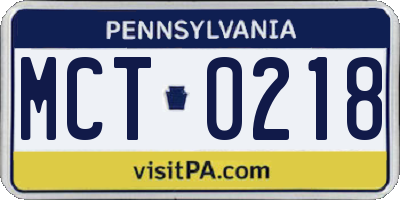 PA license plate MCT0218