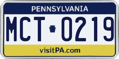 PA license plate MCT0219