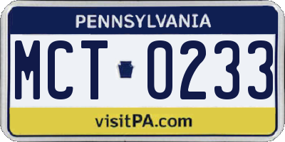 PA license plate MCT0233