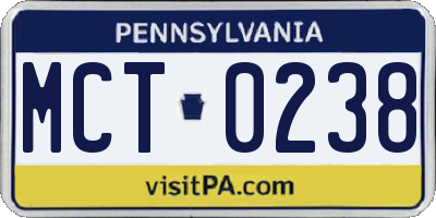 PA license plate MCT0238