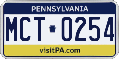 PA license plate MCT0254