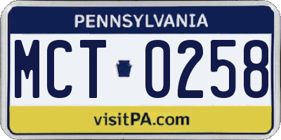PA license plate MCT0258