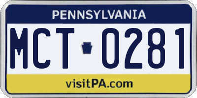 PA license plate MCT0281