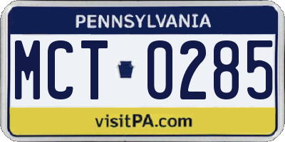 PA license plate MCT0285