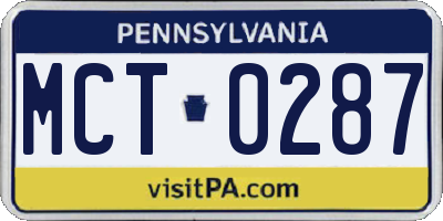 PA license plate MCT0287