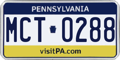 PA license plate MCT0288