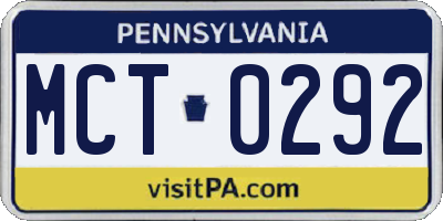 PA license plate MCT0292