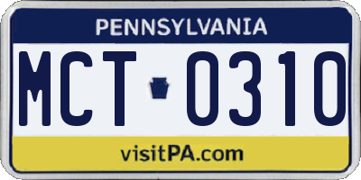 PA license plate MCT0310