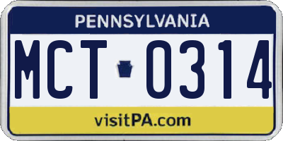 PA license plate MCT0314