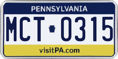 PA license plate MCT0315