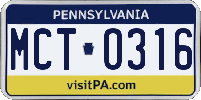 PA license plate MCT0316