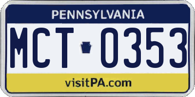 PA license plate MCT0353