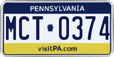 PA license plate MCT0374