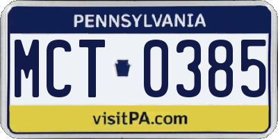 PA license plate MCT0385